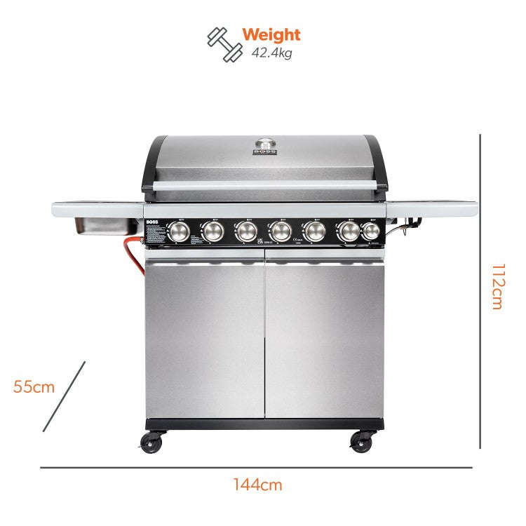Boss Grill Alabama Elite - 6 Burner Gas BBQ with Side Burner - Stainless Steel SKU: IQBBQ6BSS