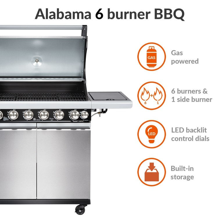 Boss Grill Alabama Elite - 6 Burner Gas BBQ with Side Burner - Stainless Steel SKU: IQBBQ6BSS