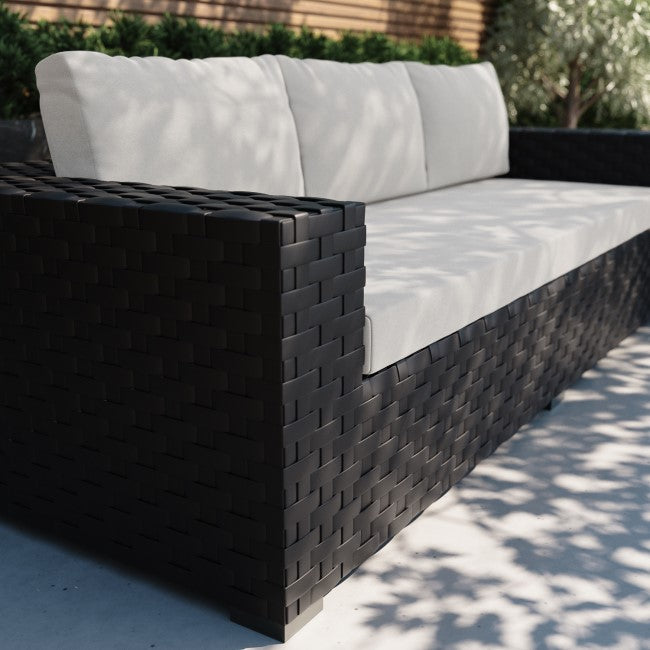 5 Seater Thick Weave Black Rattan Garden Sofa Set with Armchairs & Coffee Table - Aspen SKU: FTR186