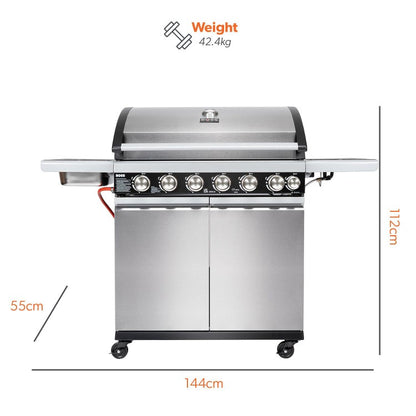 Boss Grill Alabama Elite - 6 Burner Gas BBQ with Side Burner - Stainless Steel   SKU: IQBBQ6BSS