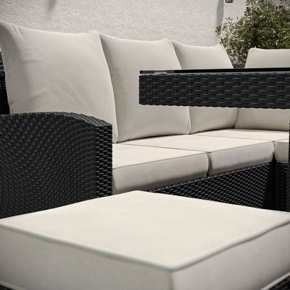 8 Seater Black Rattan Corner Garden Dining Set with Firepit Table - Aspen  SKU: FTR187